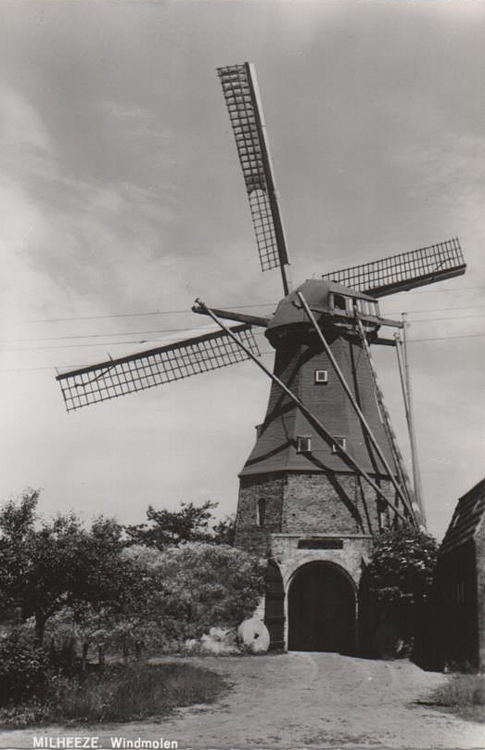 Laurentia, , De malende molen vroeger met dakleer.  Foto n.n. (ingezonden door Arie Hoek). | Database Nederlandse molens