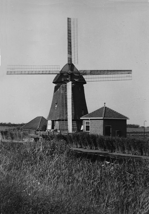 Molen De Lage Hoek, , Foto datum onbekend, de molen nog met het Dekkersysteem.  Foto: ingezonden door Arie Hoek. | Database Nederlandse molens