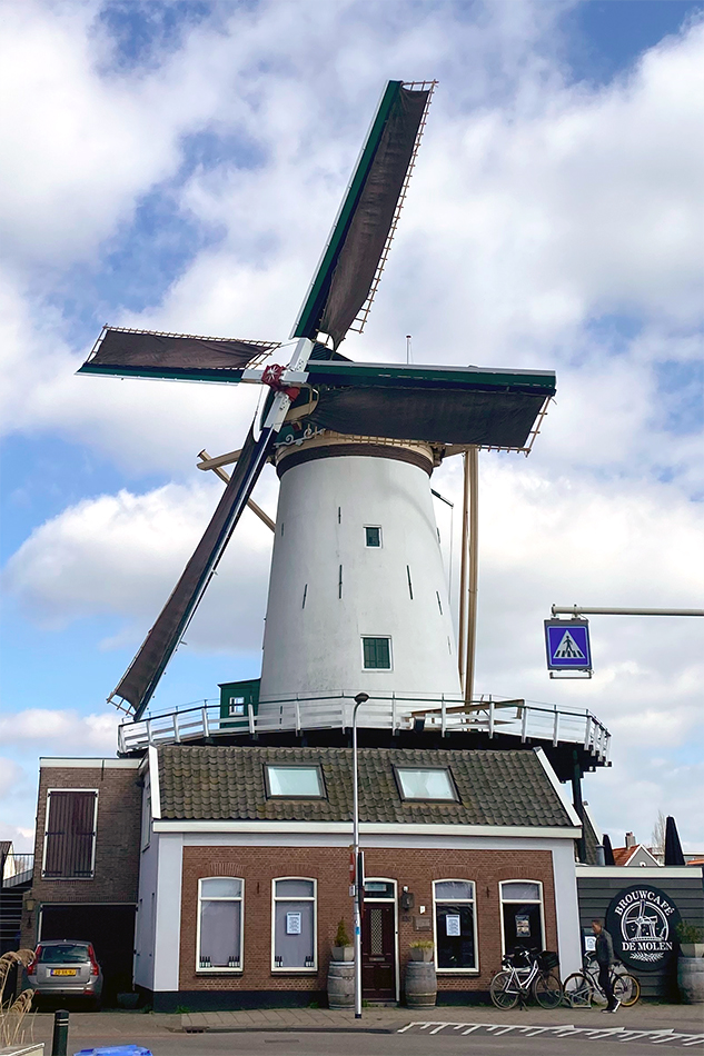 Foto van De Arkduif, Bodegraven, Bjorn Jannink (20-3-2021)De molen draaiend met de nieuwe Vaags roeden. | Database Nederlandse molens