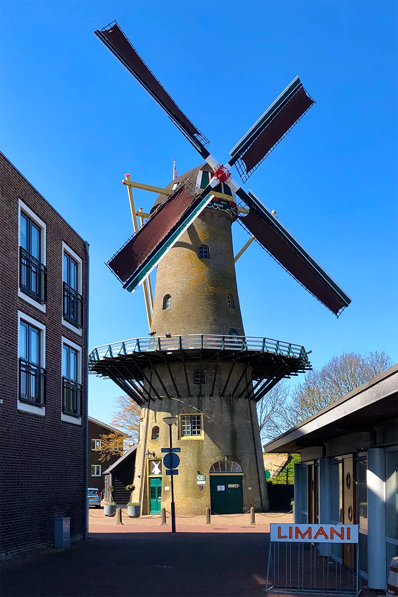 Foto van De Hoop, Hellevoetsluis, Frank Moerland (27-10-2021)De molen met nieuwe zeilen. | Database Nederlandse molens